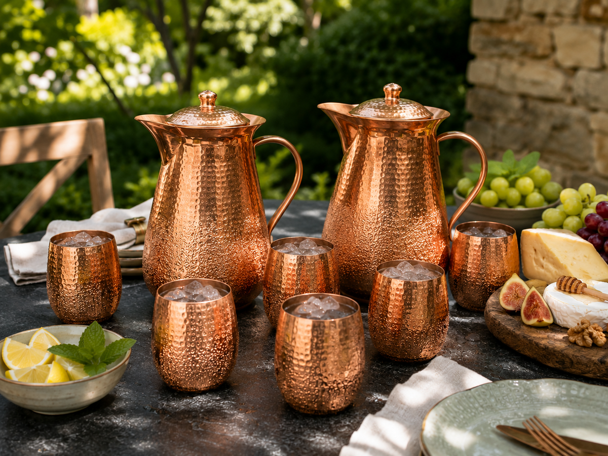 REMI® 70 Oz Solid Copper Hammered Pitcher Set