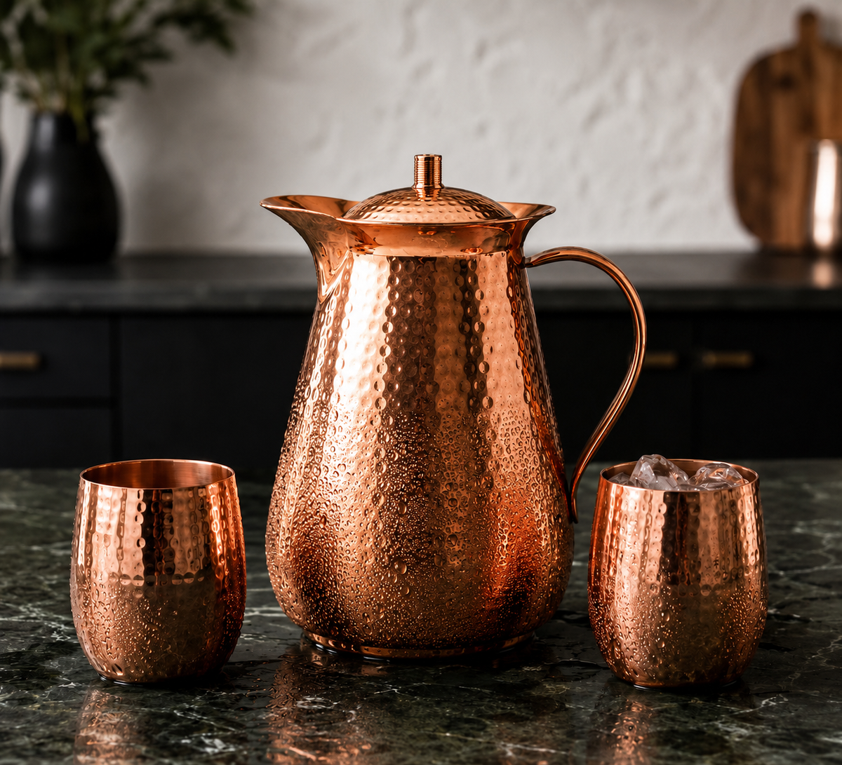 REMI® 70 Oz Solid Copper Hammered Pitcher Set